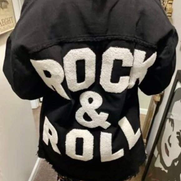 BLACK DENIM JACKET ROCK & ROLL - Picture 10 of 16